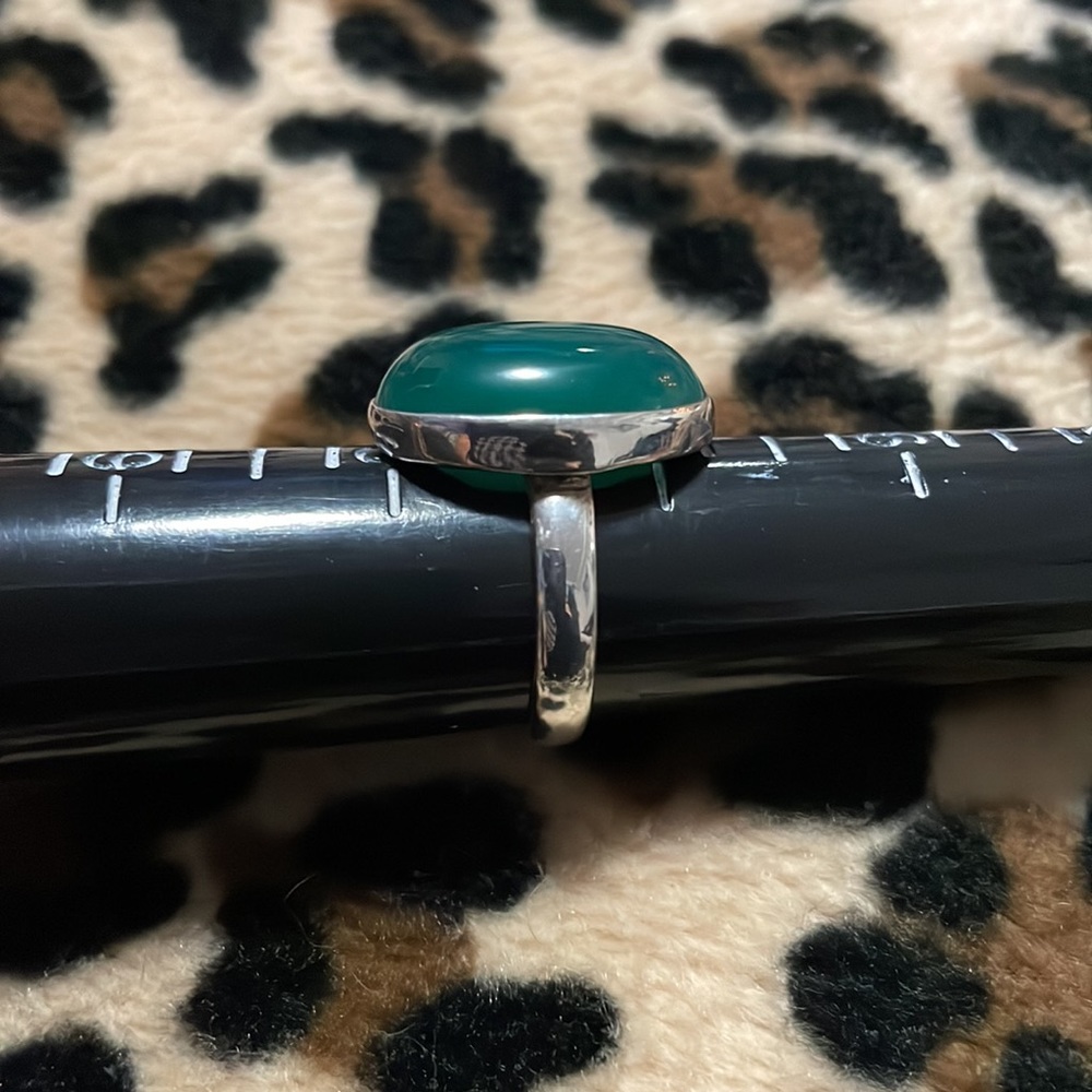 Sterling Silver GREEN Ring Glass 💚 Jewelry 8 Boho Oval Classic Verde Fashion - Picture 5 of 15